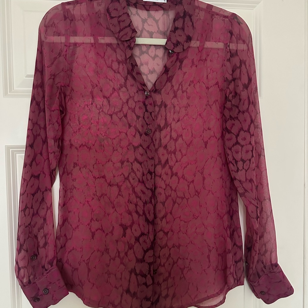 Equipment Sheer Plum Button-Up Blouse